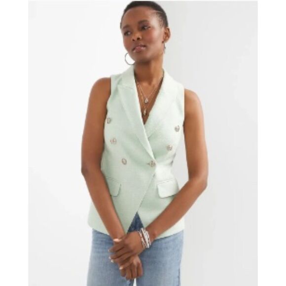 NWT White House Black Market Sage Mint Tweed Studio Vest 12 - Picture 1 of 8